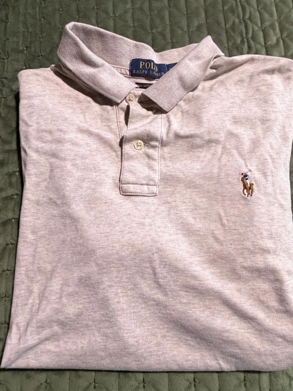 Ralph Lauren Beige Heather Pima Cotton Polo Short Sleeve Shirt Size Large